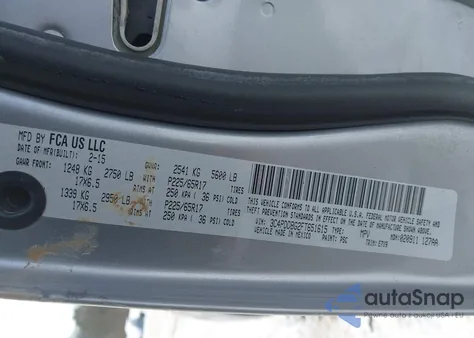 2015 Dodge Journey Sxt z USA, uszkodzony, nr VIN 3C4PDDBG2FT651615